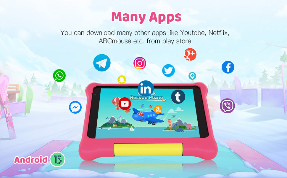 7Inch Kid Tablet Android13, 5GB RAM 32GB ROM,128GB Expand,WiFi,2500mAh Battery,Dual Camera, Children's Gift Kids Software,PK BDF