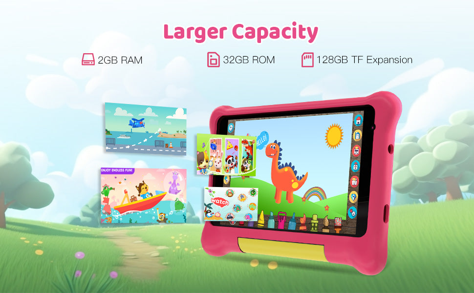 7Inch Kid Tablet Android13, 5GB RAM 32GB ROM,128GB Expand,WiFi,2500mAh Battery,Dual Camera, Children's Gift Kids Software,PK BDF