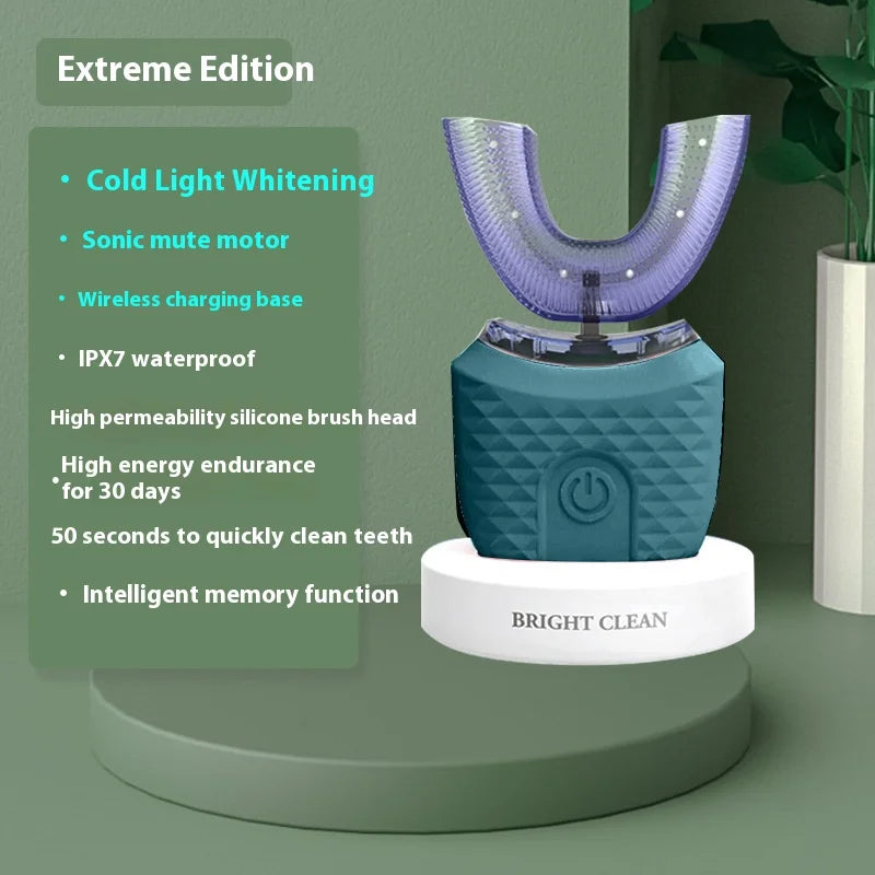 Electric U-Shaped Toothbrush for Adults - Soft-Bristles Teeth Whitening Kit, Oral Care with Auto-Timing & 360° Gum Protection