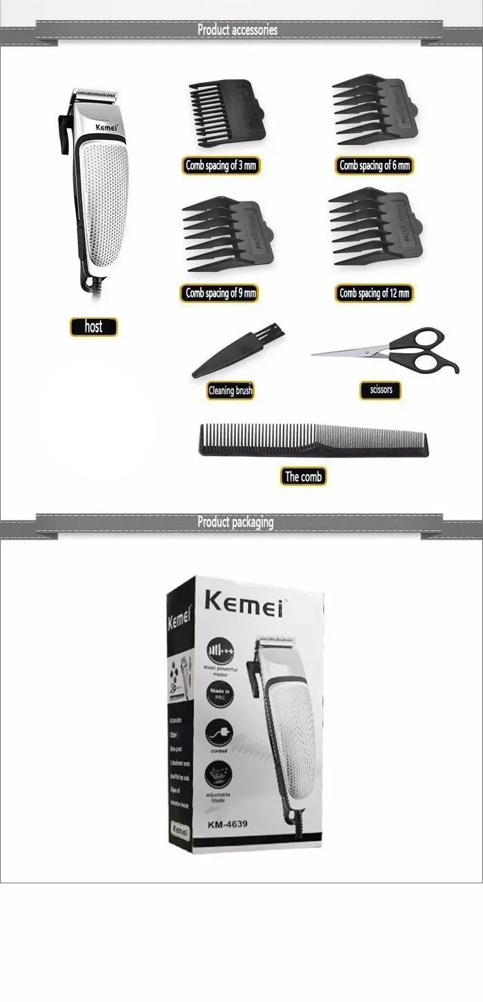 Kemei KM-4639 Electric Clipper Hair Clippers Professional Trimmer Household Low Noise Beard Machine Personal Care Haircut Tool