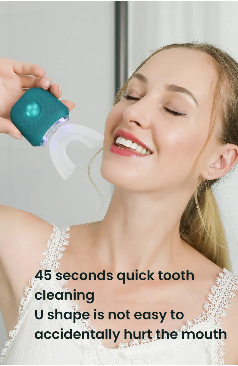 Electric U-Shaped Toothbrush for Adults - Soft-Bristles Teeth Whitening Kit, Oral Care with Auto-Timing & 360° Gum Protection