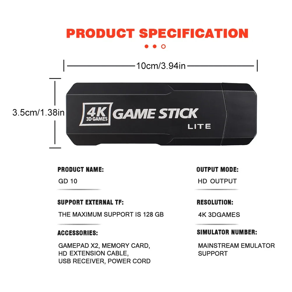 4K HD Wireless Controllers 40000+ Games 2.4G Arcade Console Support TF Card Expansion TV Mini Game Console Max 256GB for PS1