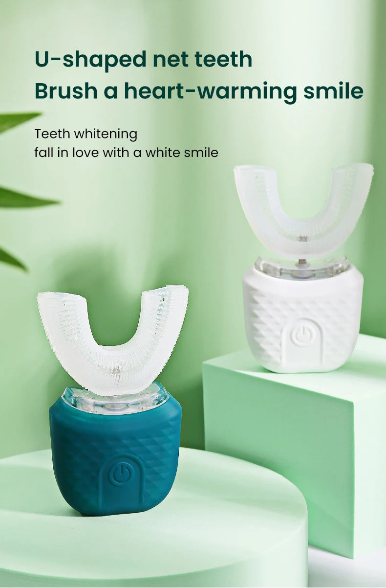 Electric U-Shaped Toothbrush for Adults - Soft-Bristles Teeth Whitening Kit, Oral Care with Auto-Timing & 360° Gum Protection