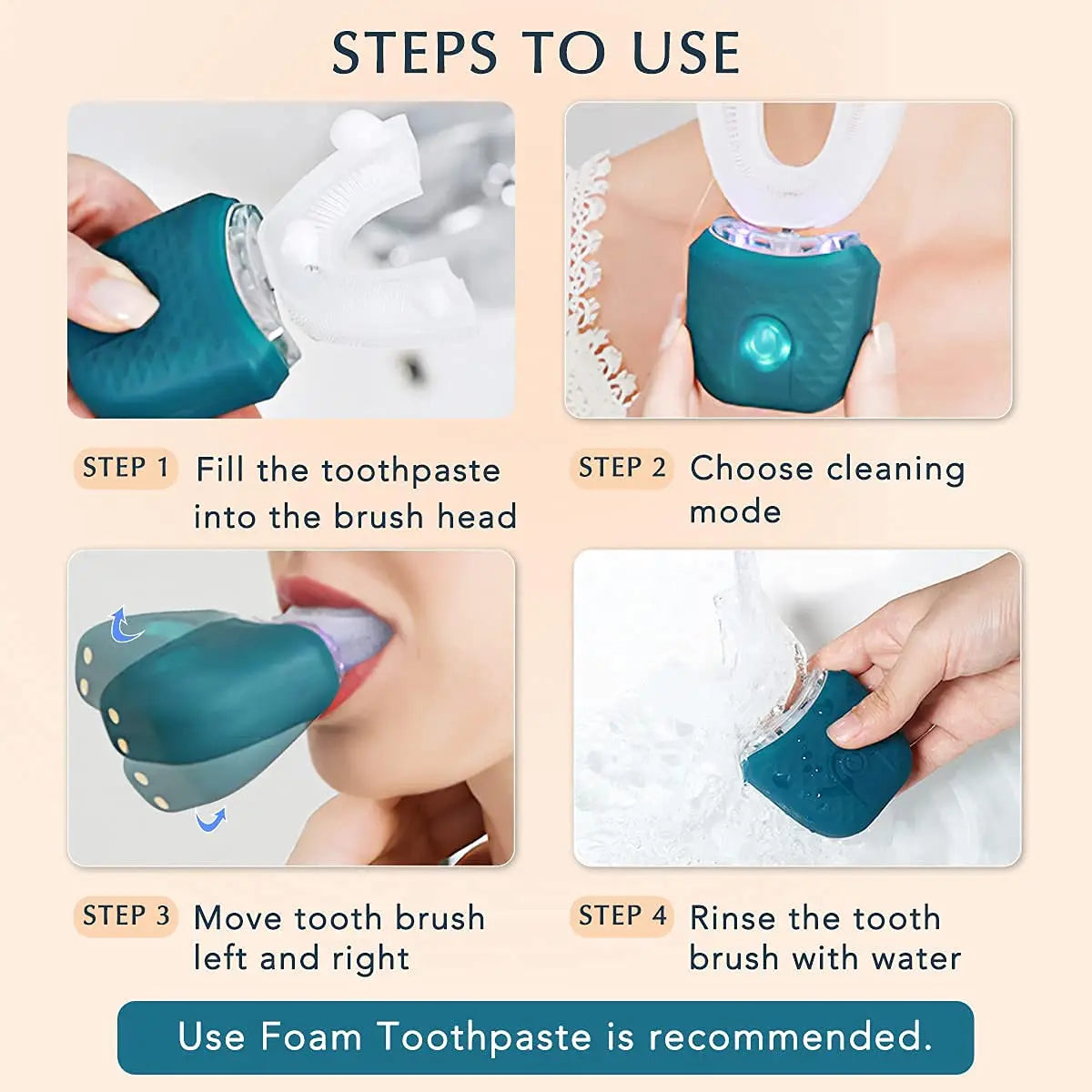 Electric U-Shaped Toothbrush for Adults - Soft-Bristles Teeth Whitening Kit, Oral Care with Auto-Timing & 360° Gum Protection