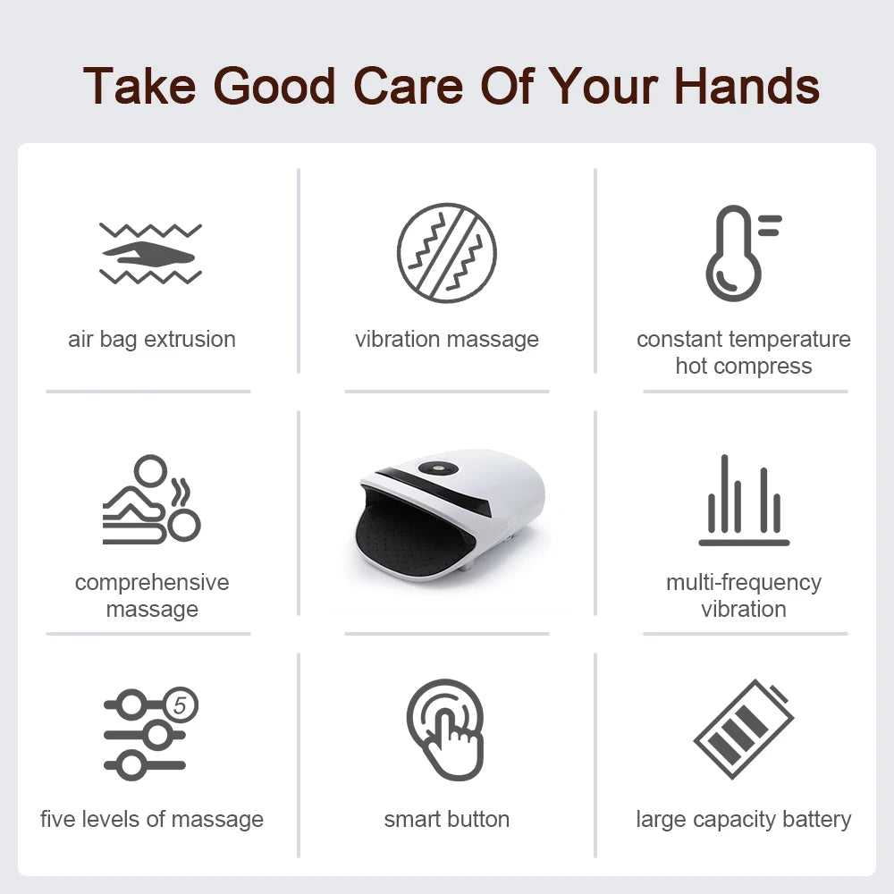 Wireless Electric Hand Massager Air Compression Hot Compress Palm Acupoint Massager Finger Arthritis Numbness Muscle Relaxation