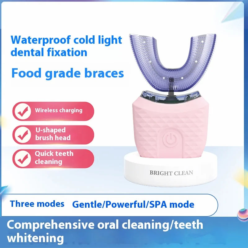Electric U-Shaped Toothbrush for Adults - Soft-Bristles Teeth Whitening Kit, Oral Care with Auto-Timing & 360° Gum Protection