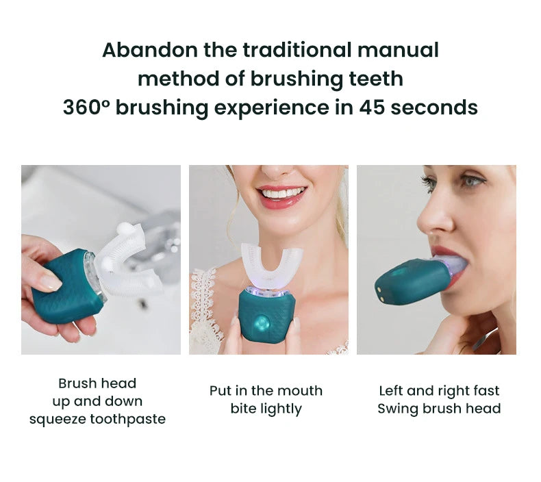 Electric U-Shaped Toothbrush for Adults - Soft-Bristles Teeth Whitening Kit, Oral Care with Auto-Timing & 360° Gum Protection