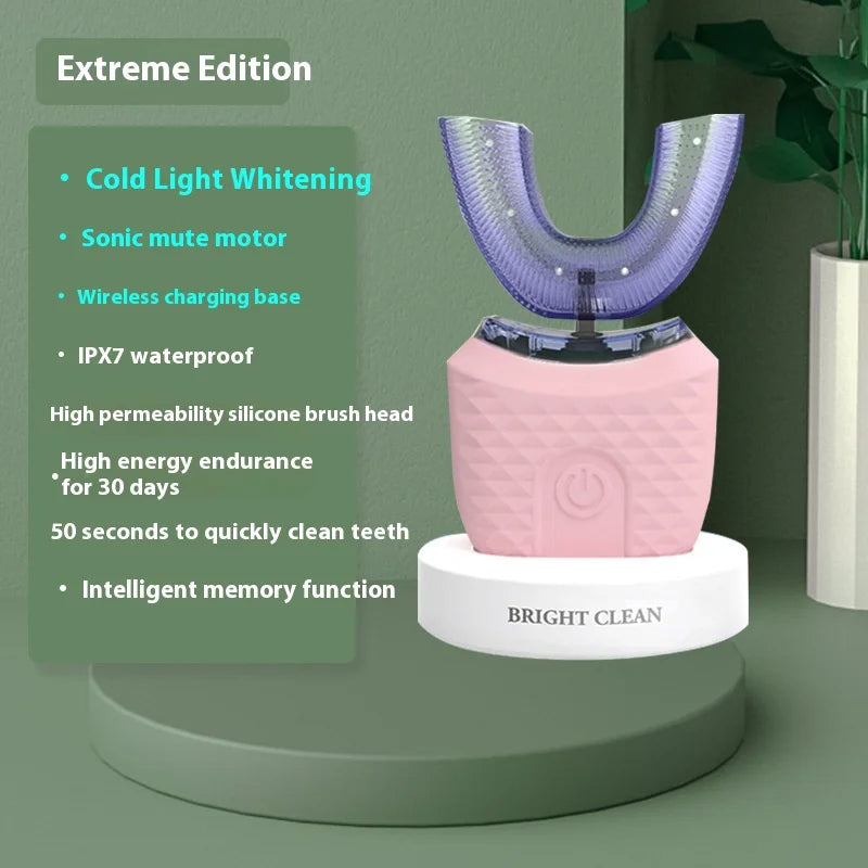 Electric U-Shaped Toothbrush for Adults - Soft-Bristles Teeth Whitening Kit, Oral Care with Auto-Timing & 360° Gum Protection