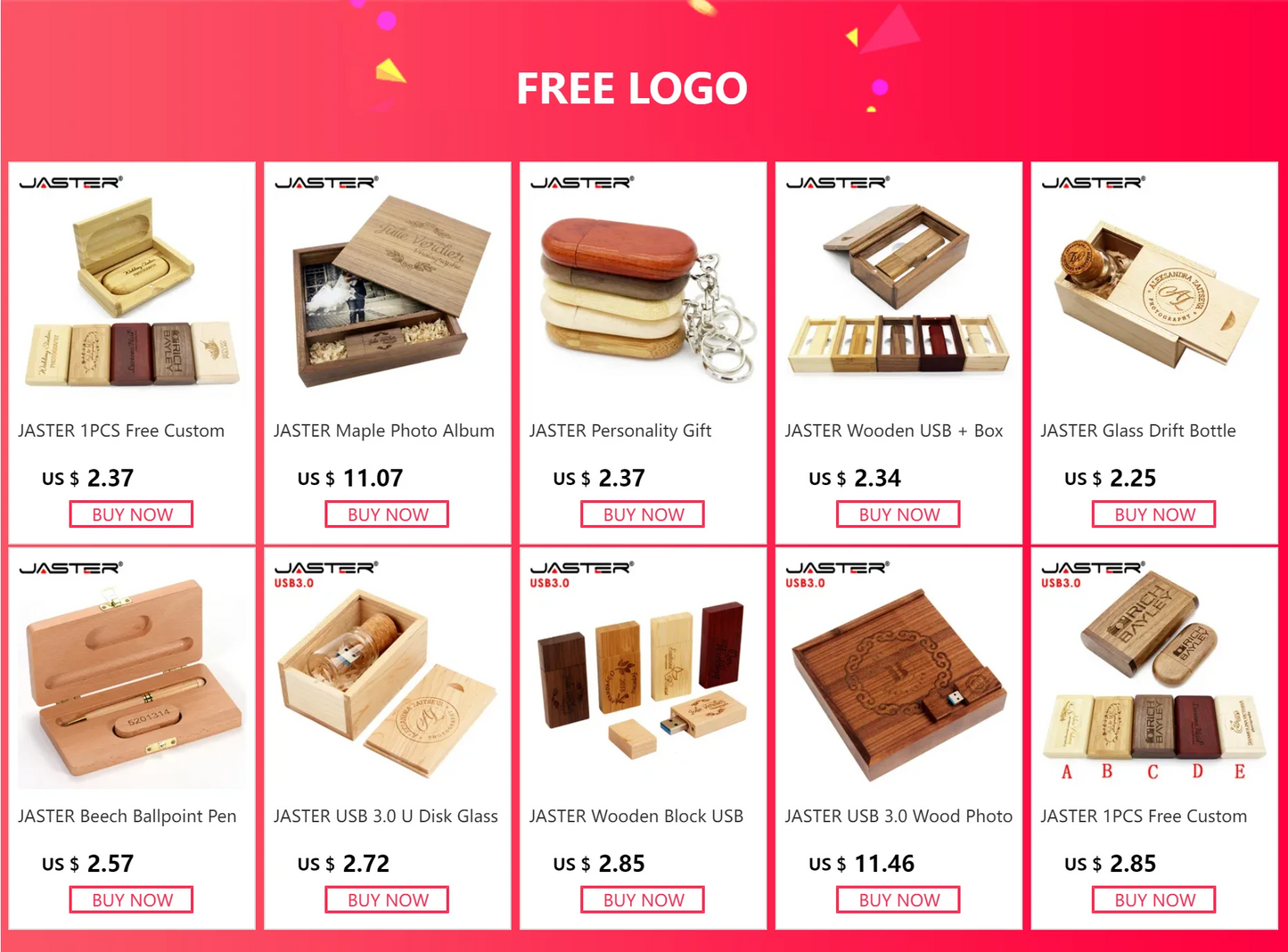JASTER Wooden Block USB 3.0 Flash Drive Red Wood Pendrive 4GB 8GB 16GB 32GB 64GB 128GB Memory Stick U Disk Gift