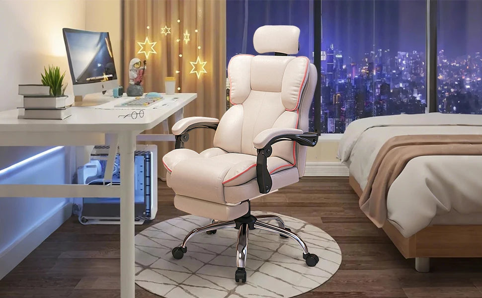 Executive Office Chair with Foot Rest High Back Office Chair Computer Gaming Chairs Big and Tall PU Leather Office Brown