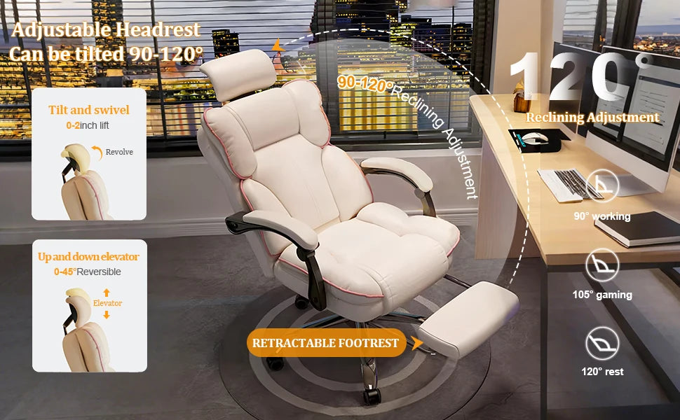 Executive Office Chair with Foot Rest High Back Office Chair Computer Gaming Chairs Big and Tall PU Leather Office Brown