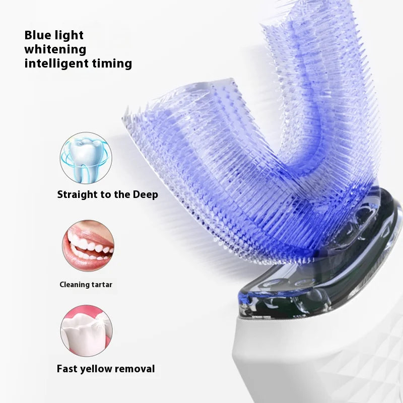 Electric U-Shaped Toothbrush for Adults - Soft-Bristles Teeth Whitening Kit, Oral Care with Auto-Timing & 360° Gum Protection