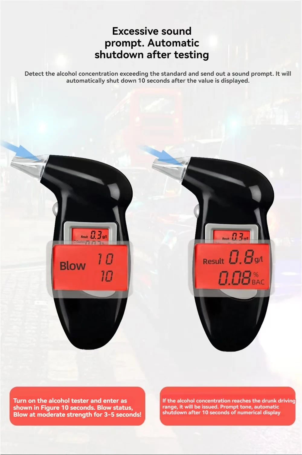 Birds Beak Vehicle Breathalyzer Blowing Digital Display Portable Drink-driving Breathalyzer Detector For Vehicle