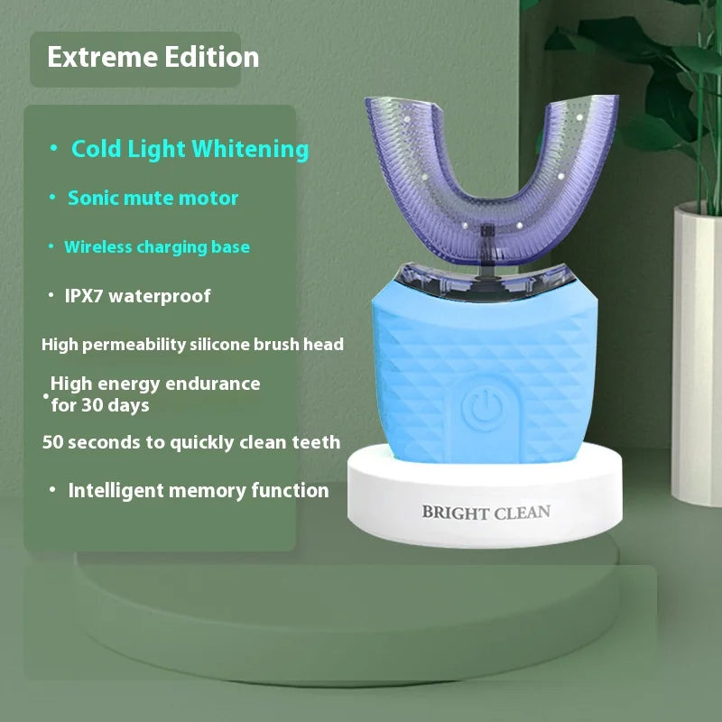 Electric U-Shaped Toothbrush for Adults - Soft-Bristles Teeth Whitening Kit, Oral Care with Auto-Timing & 360° Gum Protection
