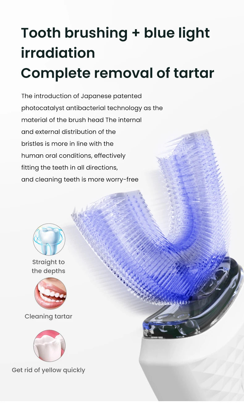 Electric U-Shaped Toothbrush for Adults - Soft-Bristles Teeth Whitening Kit, Oral Care with Auto-Timing & 360° Gum Protection