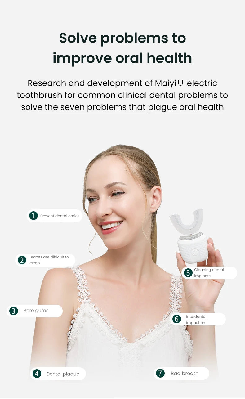 Electric U-Shaped Toothbrush for Adults - Soft-Bristles Teeth Whitening Kit, Oral Care with Auto-Timing & 360° Gum Protection