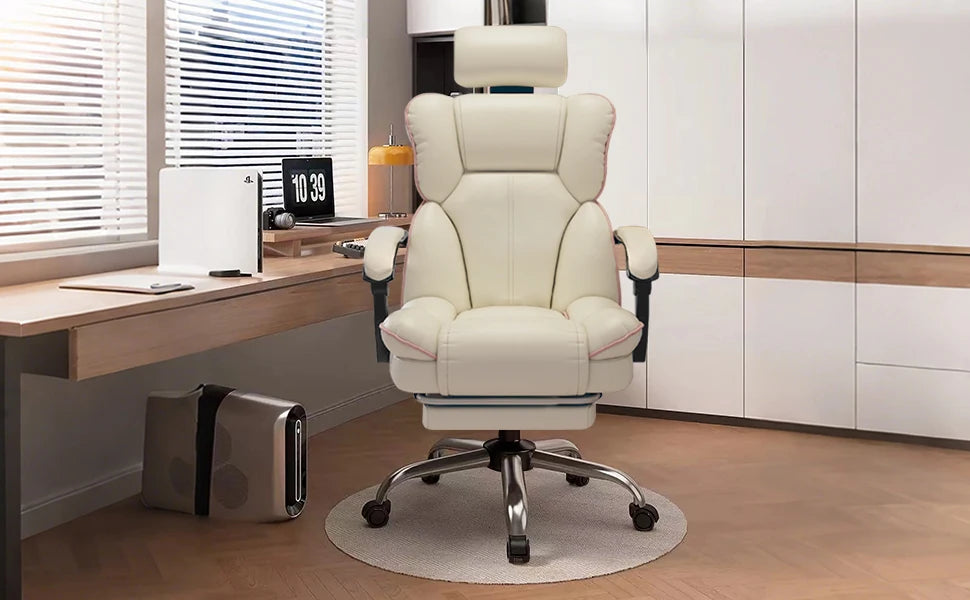 Executive Office Chair with Foot Rest High Back Office Chair Computer Gaming Chairs Big and Tall PU Leather Office Brown