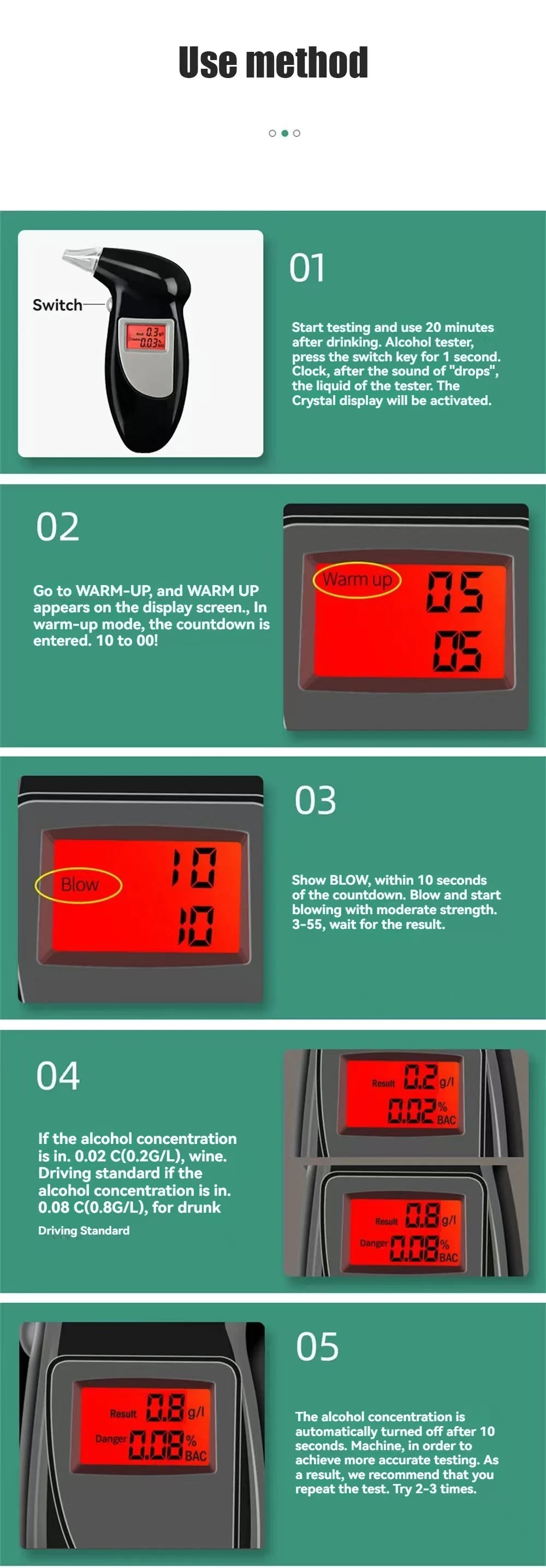 Birds Beak Vehicle Breathalyzer Blowing Digital Display Portable Drink-driving Breathalyzer Detector For Vehicle