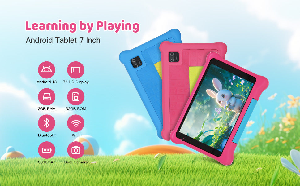 7Inch Kid Tablet Android13, 5GB RAM 32GB ROM,128GB Expand,WiFi,2500mAh Battery,Dual Camera, Children's Gift Kids Software,PK BDF