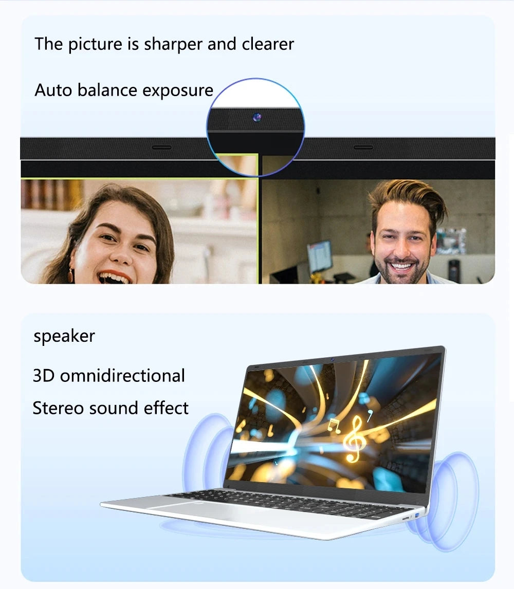 2025 15.6" Windows 11 Pro Laptop Computer Intel Core i7 8500Y 16GB 1TB Laptops Office Computer Fingerprint Unlock Notebook PC