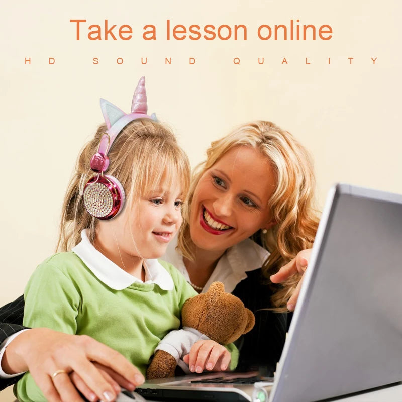 Cute Unicorn Headphones 3D Stereo Music Kids Headphones With Microphone Girls Cell Phone Children's Wired Headset Gamer Gift