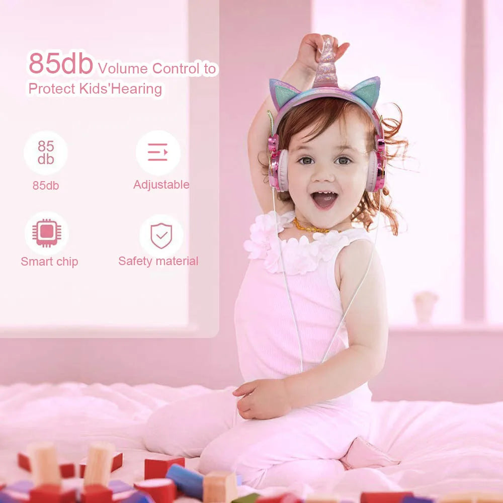 Cute Unicorn Headphones 3D Stereo Music Kids Headphones With Microphone Girls Cell Phone Children's Wired Headset Gamer Gift