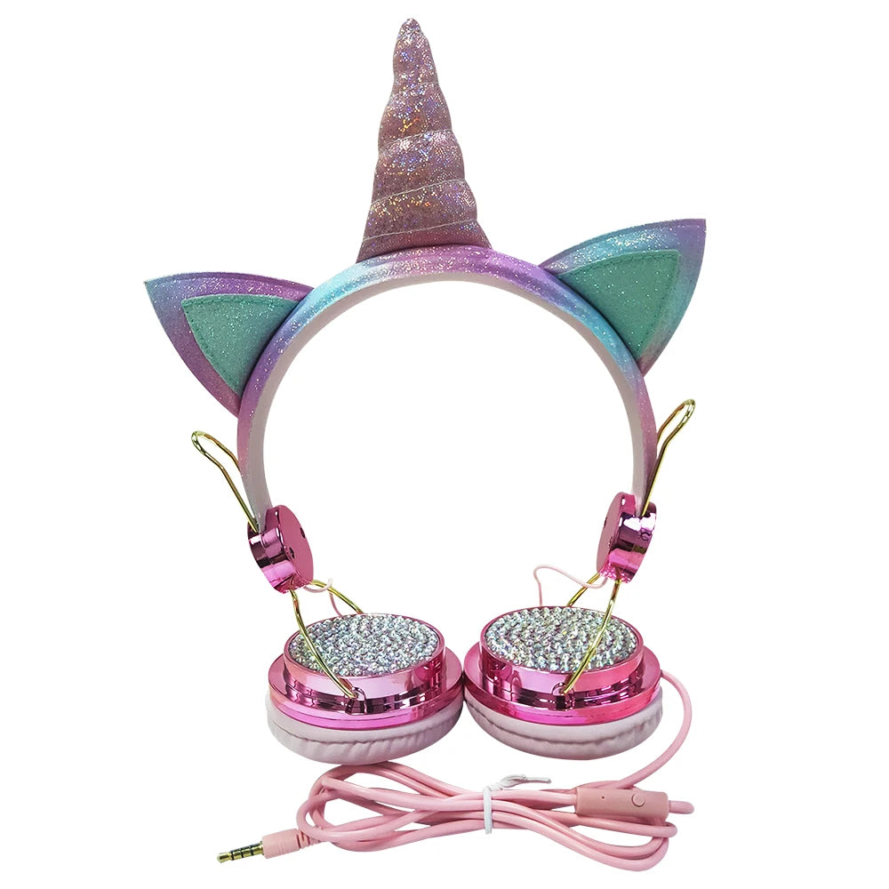 Cute Unicorn Headphones 3D Stereo Music Kids Headphones With Microphone Girls Cell Phone Children's Wired Headset Gamer Gift