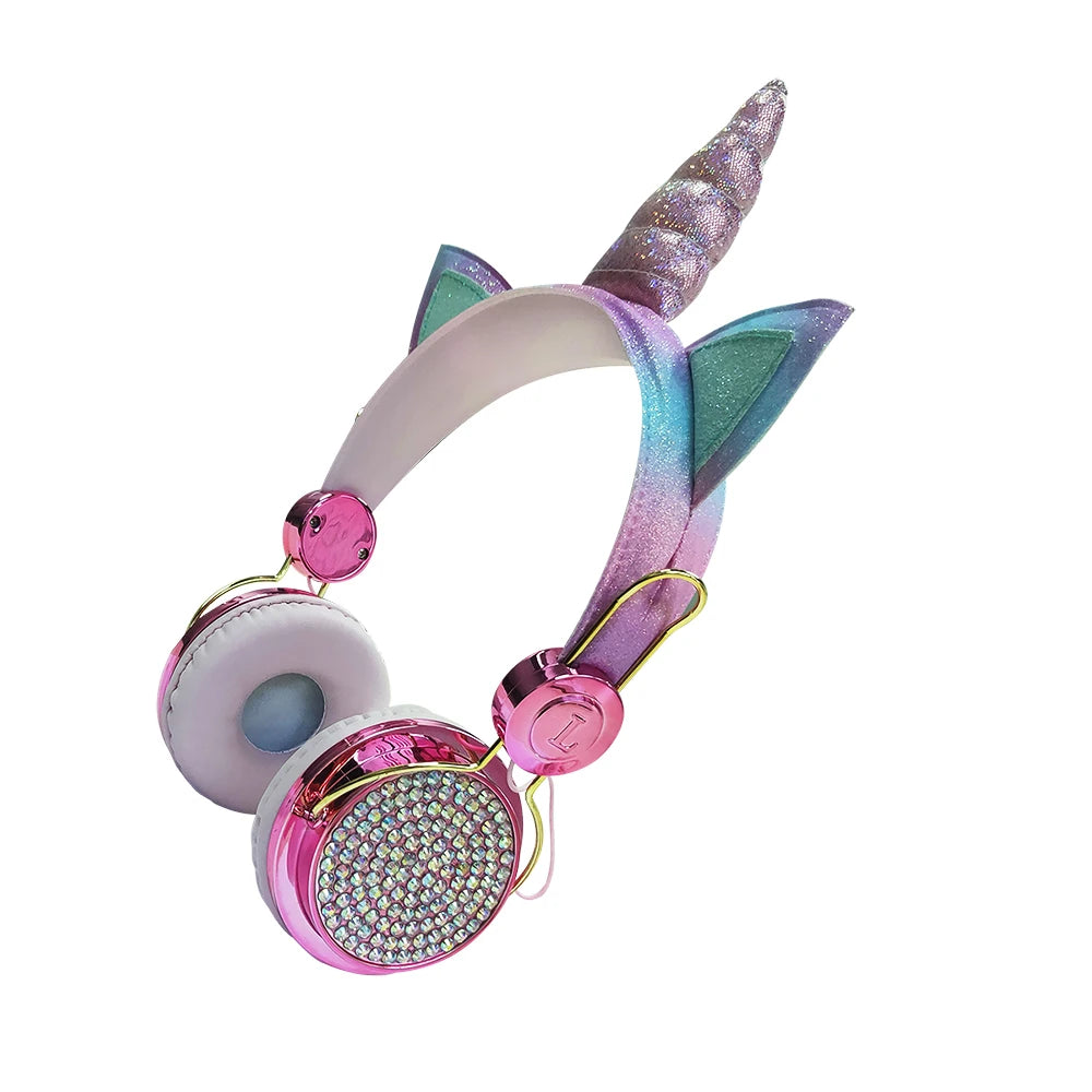 Cute Unicorn Headphones 3D Stereo Music Kids Headphones With Microphone Girls Cell Phone Children's Wired Headset Gamer Gift