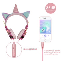 Cute Unicorn Headphones 3D Stereo Music Kids Headphones With Microphone Girls Cell Phone Children's Wired Headset Gamer Gift