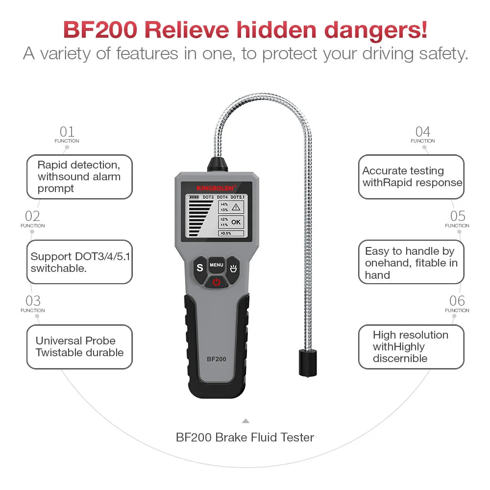 12V Auto Brake Fluid Tester Digital Car Brake Oil Tool BF200 DOT3 DOT4 DOT5.1 LED Indicator check Display Auto Oil Tool PK BF100
