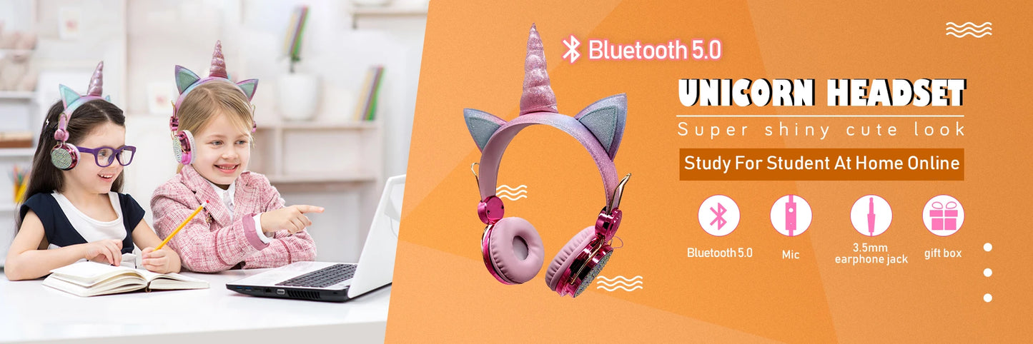 Cute Unicorn Headphones 3D Stereo Music Kids Headphones With Microphone Girls Cell Phone Children's Wired Headset Gamer Gift