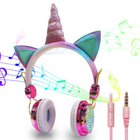 Cute Unicorn Headphones 3D Stereo Music Kids Headphones With Microphone Girls Cell Phone Children's Wired Headset Gamer Gift