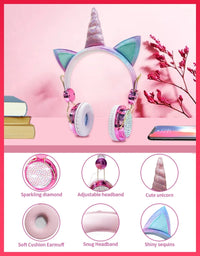 Cute Unicorn Headphones 3D Stereo Music Kids Headphones With Microphone Girls Cell Phone Children's Wired Headset Gamer Gift