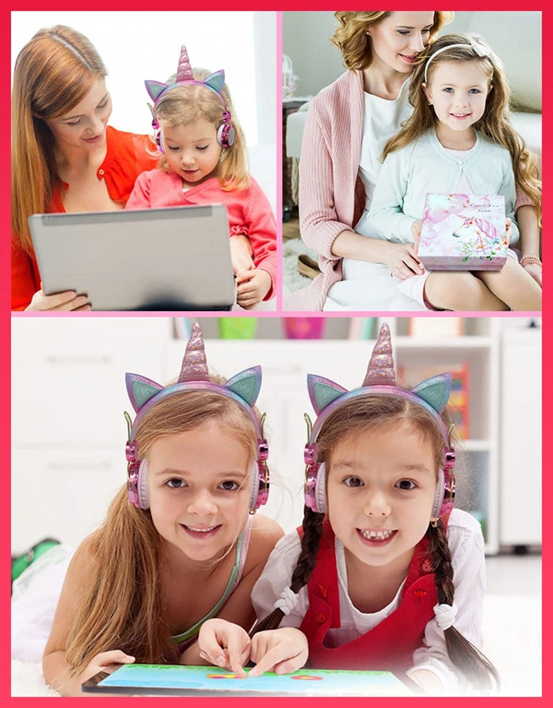 Cute Unicorn Headphones 3D Stereo Music Kids Headphones With Microphone Girls Cell Phone Children's Wired Headset Gamer Gift