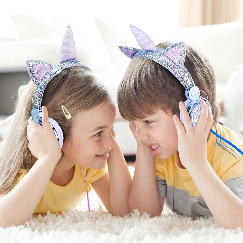 Cute Unicorn Headphones 3D Stereo Music Kids Headphones With Microphone Girls Cell Phone Children's Wired Headset Gamer Gift