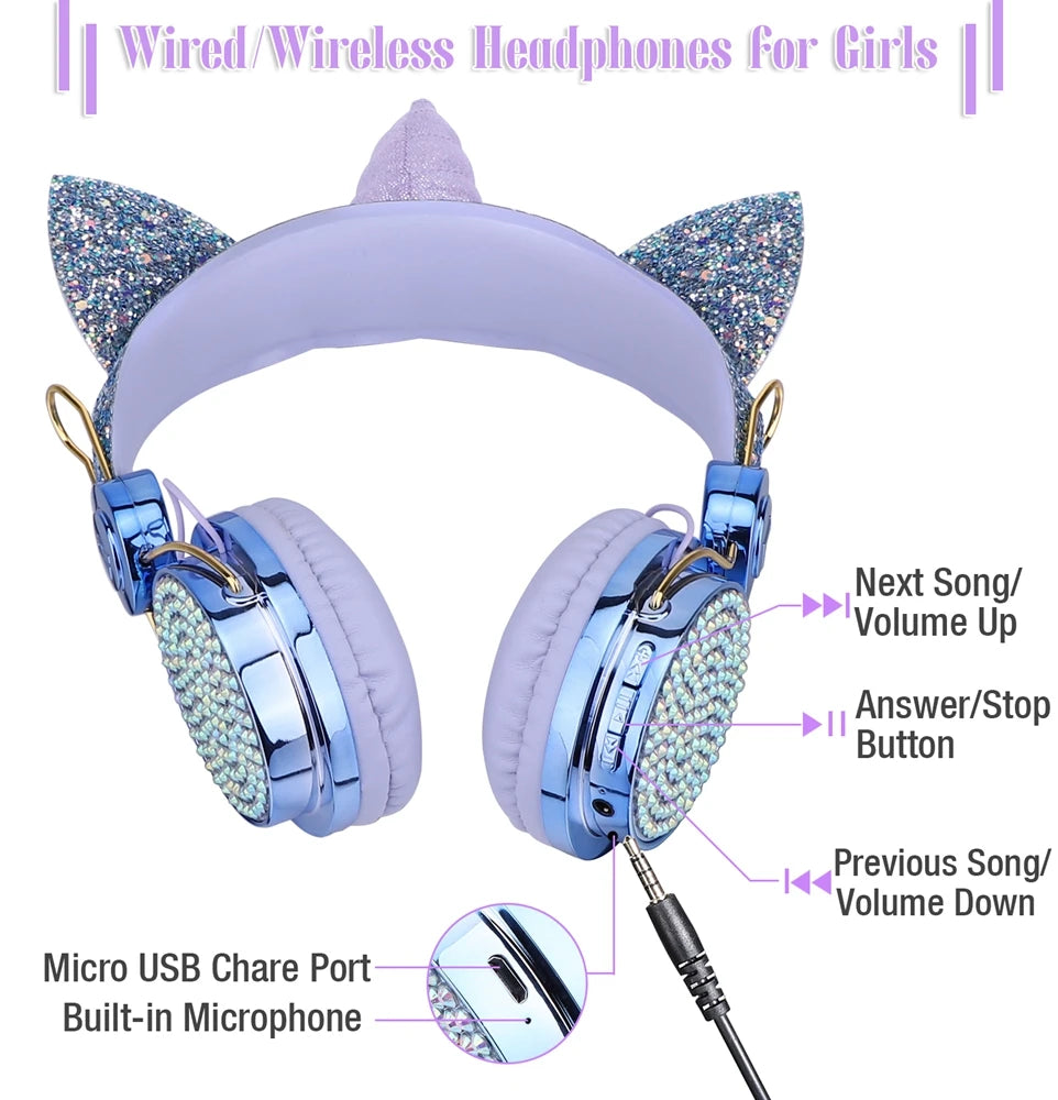 Cute Unicorn Headphones 3D Stereo Music Kids Headphones With Microphone Girls Cell Phone Children's Wired Headset Gamer Gift