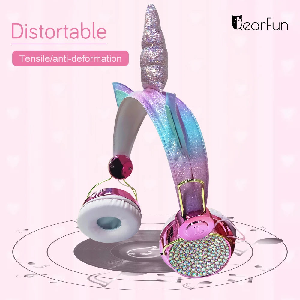 Cute Unicorn Headphones 3D Stereo Music Kids Headphones With Microphone Girls Cell Phone Children's Wired Headset Gamer Gift