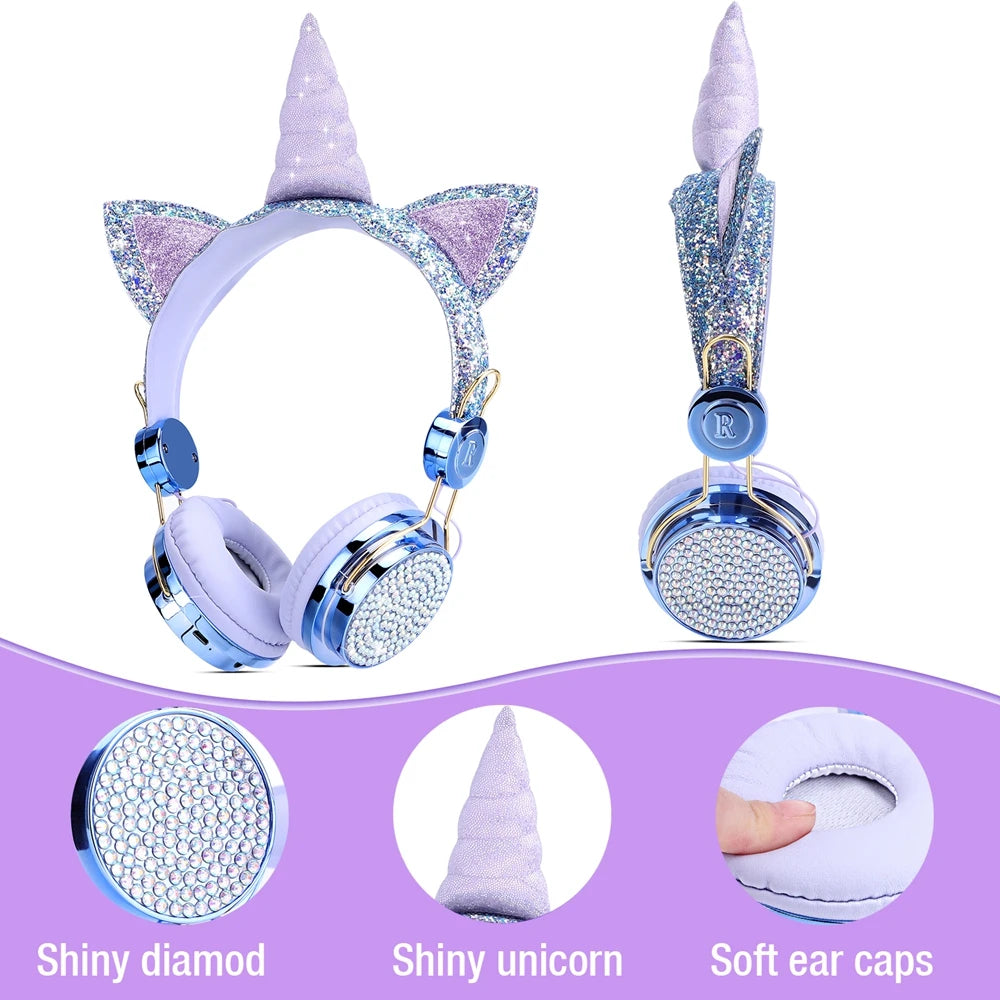 Cute Unicorn Headphones 3D Stereo Music Kids Headphones With Microphone Girls Cell Phone Children's Wired Headset Gamer Gift