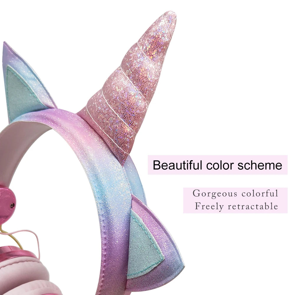 Cute Unicorn Headphones 3D Stereo Music Kids Headphones With Microphone Girls Cell Phone Children's Wired Headset Gamer Gift