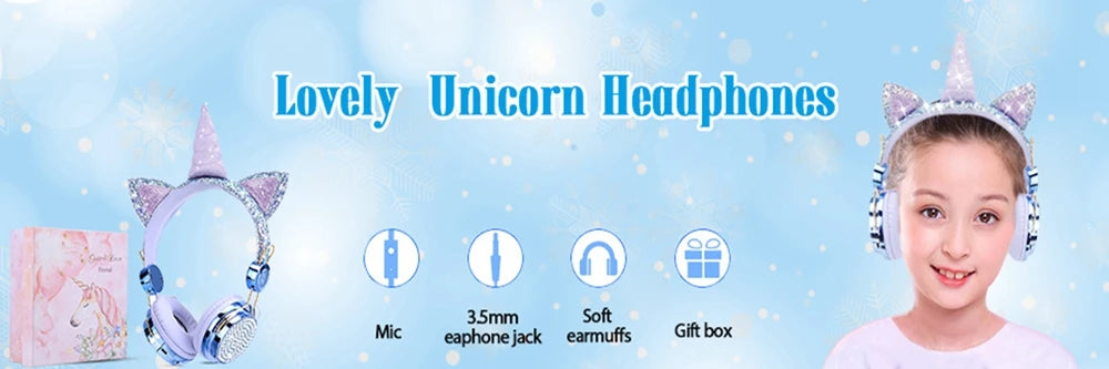 Cute Unicorn Headphones 3D Stereo Music Kids Headphones With Microphone Girls Cell Phone Children's Wired Headset Gamer Gift