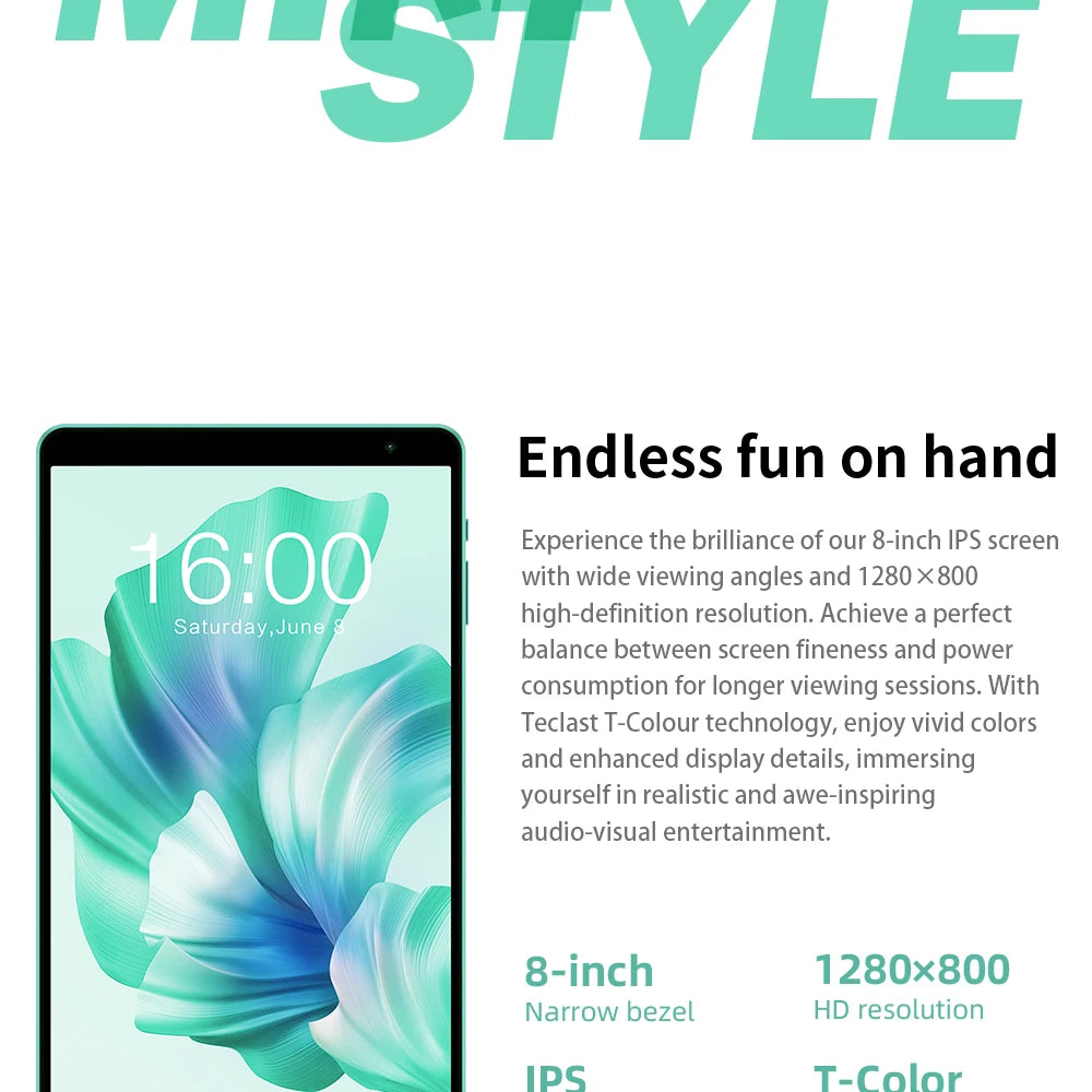 Teclast P85T 2024 Tablet Allwinner A523 8-core 1.8GHz/ 10GB(4GB+6GB) RAM/64GB ROM/8 Inch 800×1280iPS/WIFI5G/4G/5000mAh/Type-C/0