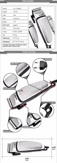 Kemei KM-4639 Electric Clipper Hair Clippers Professional Trimmer Household Low Noise Beard Machine Personal Care Haircut Tool