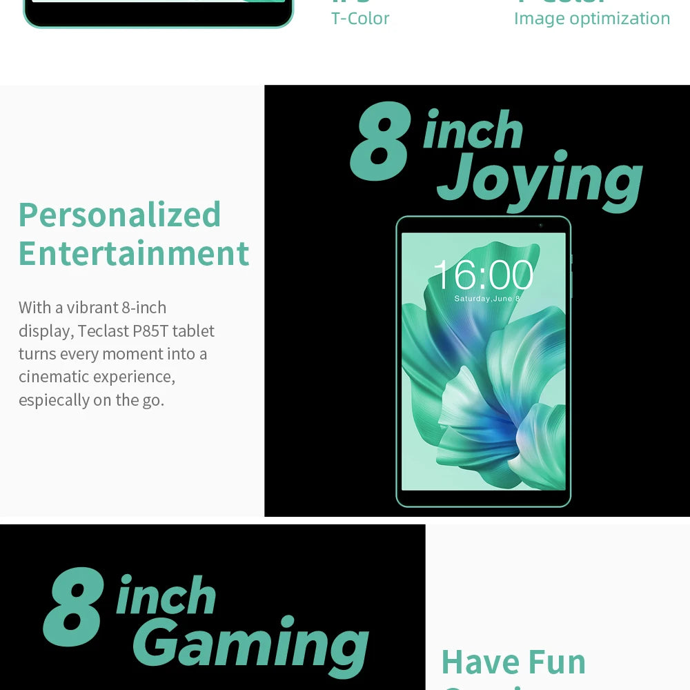 Teclast P85T 2024 Tablet Allwinner A523 8-core 1.8GHz/ 10GB(4GB+6GB) RAM/64GB ROM/8 Inch 800×1280iPS/WIFI5G/4G/5000mAh/Type-C/0