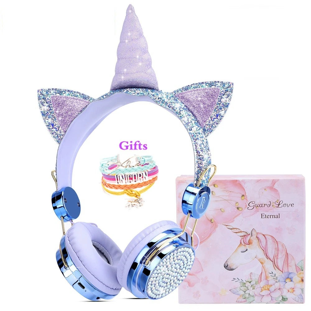 Cute Unicorn Headphones 3D Stereo Music Kids Headphones With Microphone Girls Cell Phone Children's Wired Headset Gamer Gift