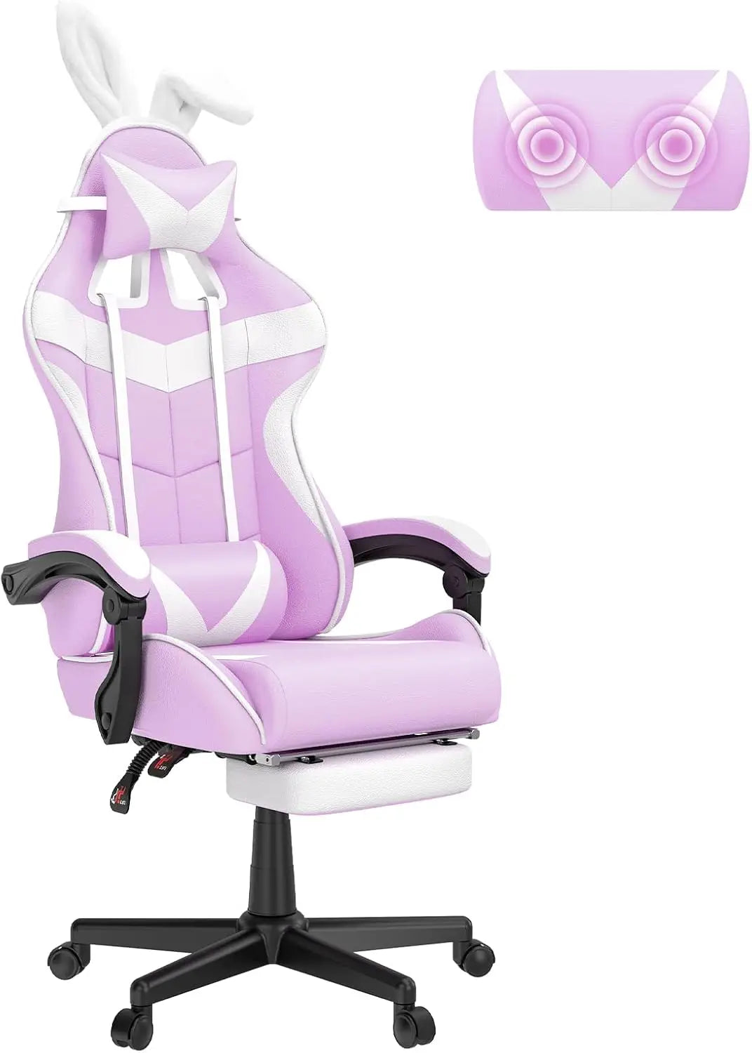 Light Blue Gaming Chair with Footrest,Lovely Cute Bunny Computer Gamer Chair,Kawaii Desk Chair