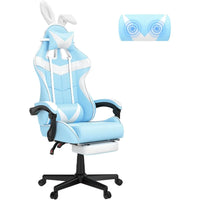 Light Blue Gaming Chair with Footrest,Lovely Cute Bunny Computer Gamer Chair,Kawaii Desk Chair