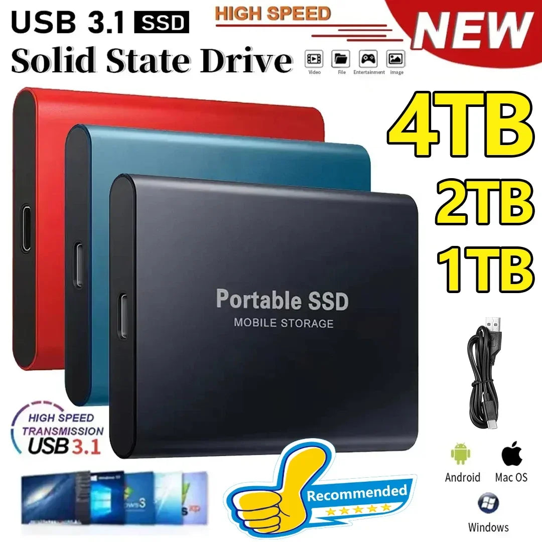 External Hard Drive SSD 4TB - USB 3.0 Solid Disk Fast Transfer Shockproof Large Backup Plug & Play Compatible with Mac/PC/Phones