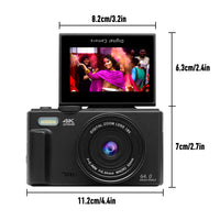 4K Digital Camera for Photography and 18X Digital Zoom Camera 64MP Compact Vlogging Camera 3'' 180° Flip Screen with Flash