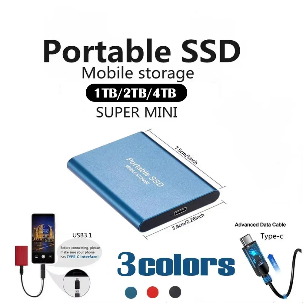External Hard Drive SSD 4TB - USB 3.0 Solid Disk Fast Transfer Shockproof Large Backup Plug & Play Compatible with Mac/PC/Phones