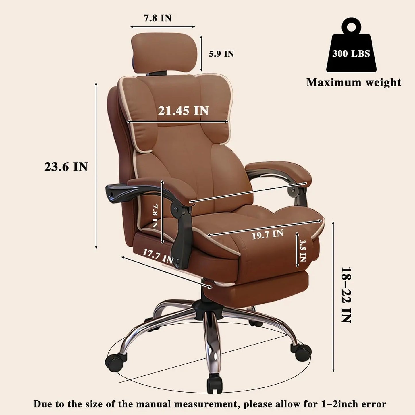 Executive Office Chair with Foot Rest High Back Office Chair Computer Gaming Chairs Big and Tall PU Leather Office Brown